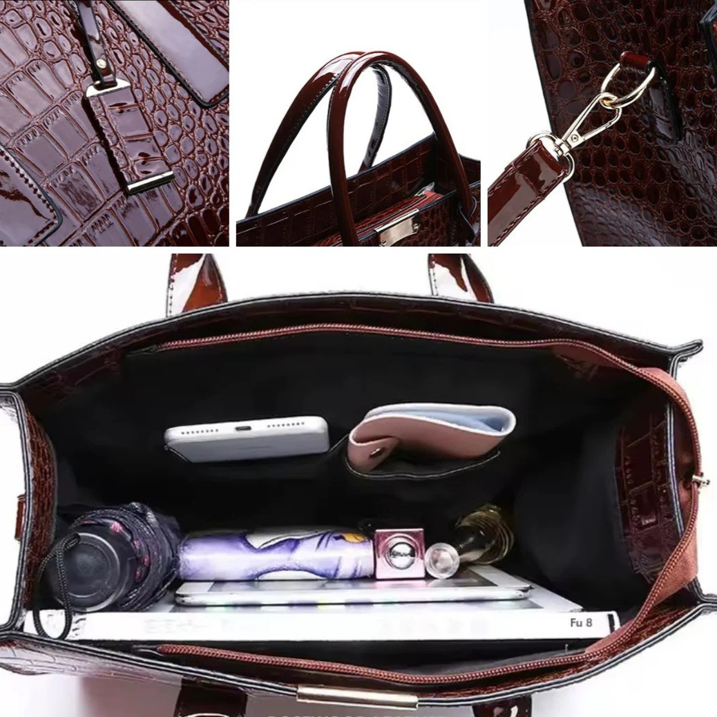 Elegante Tasche mit Krokodil-Print aus veganem Leder 9L