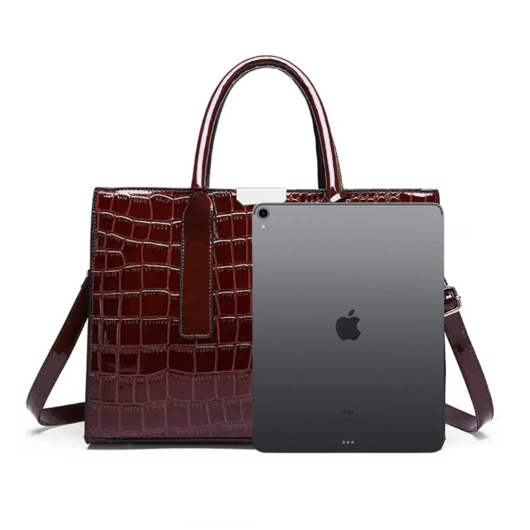 Elegante Tasche mit Krokodil-Print aus veganem Leder 9L