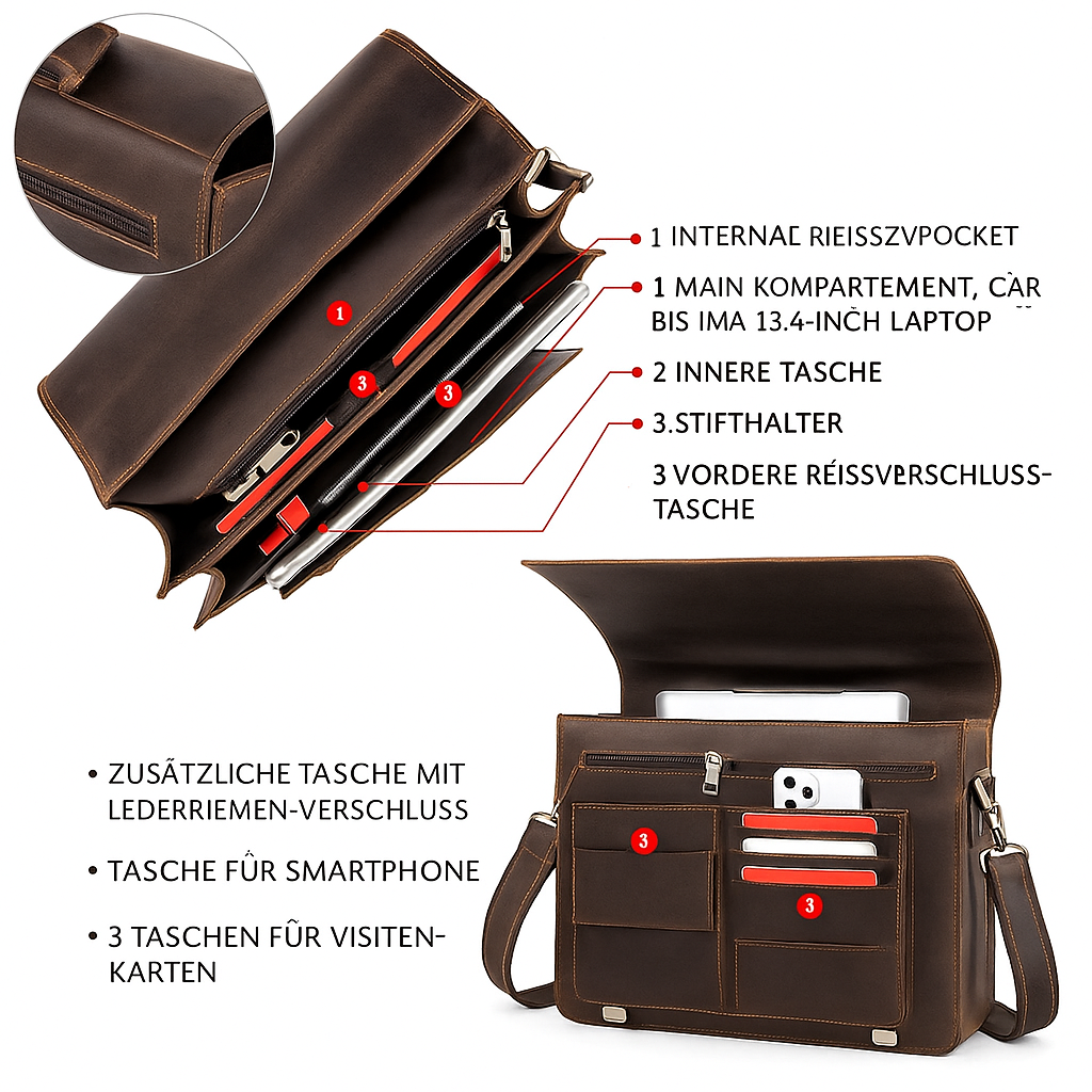 Vintage Leder Aktentasche für 15,6" Laptop – robust & elegant