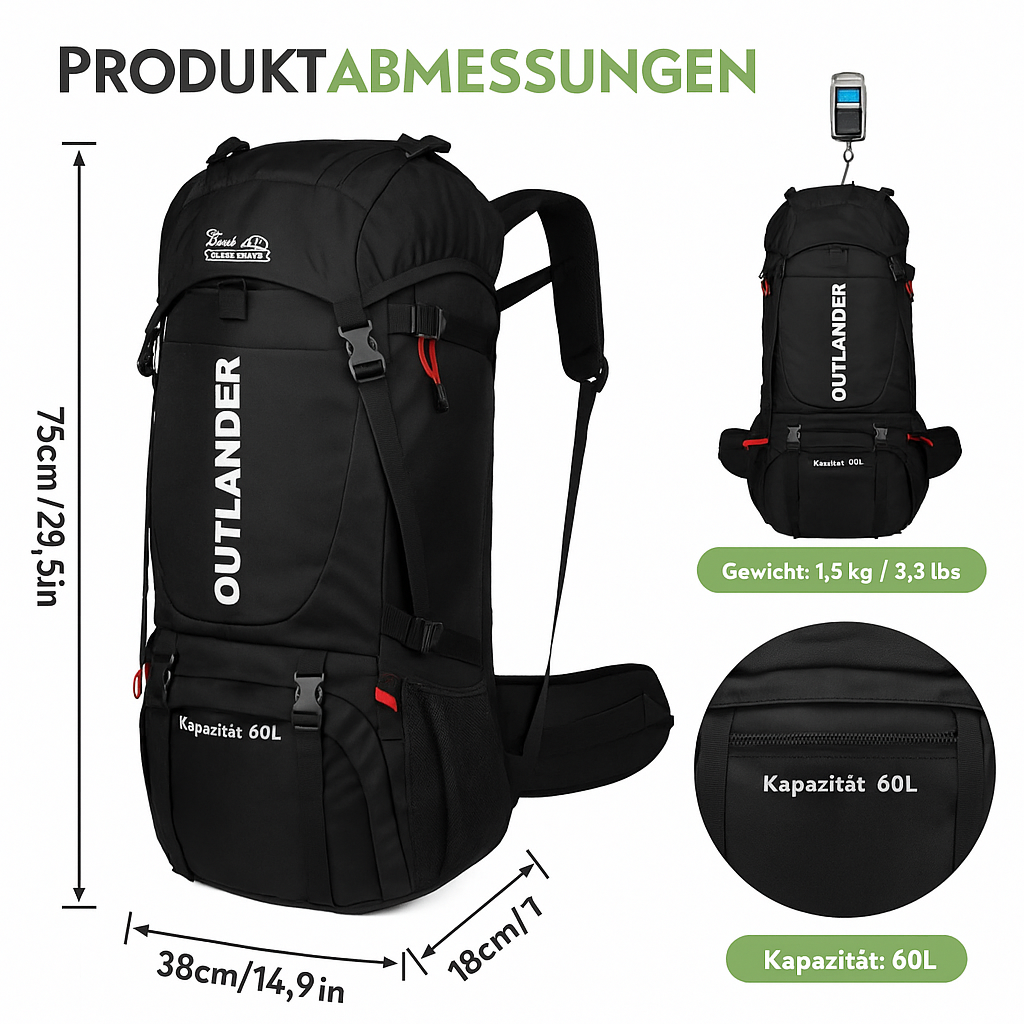 60L Trekkingrucksack – Wasserdichter Outdoor-Rucksack von RucksackKönig