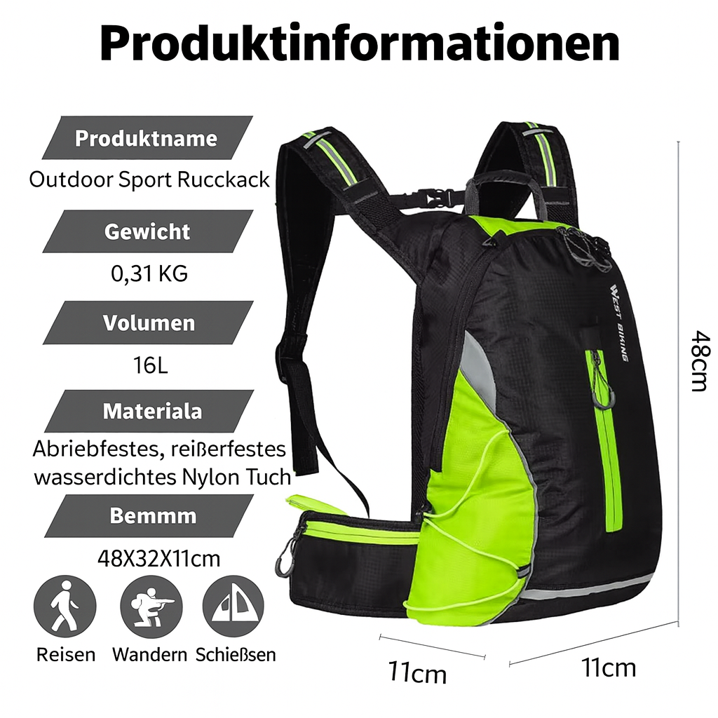 Ultraleichter Fahrradrucksack 16L – Leicht, wasserdicht & atmungsaktiv