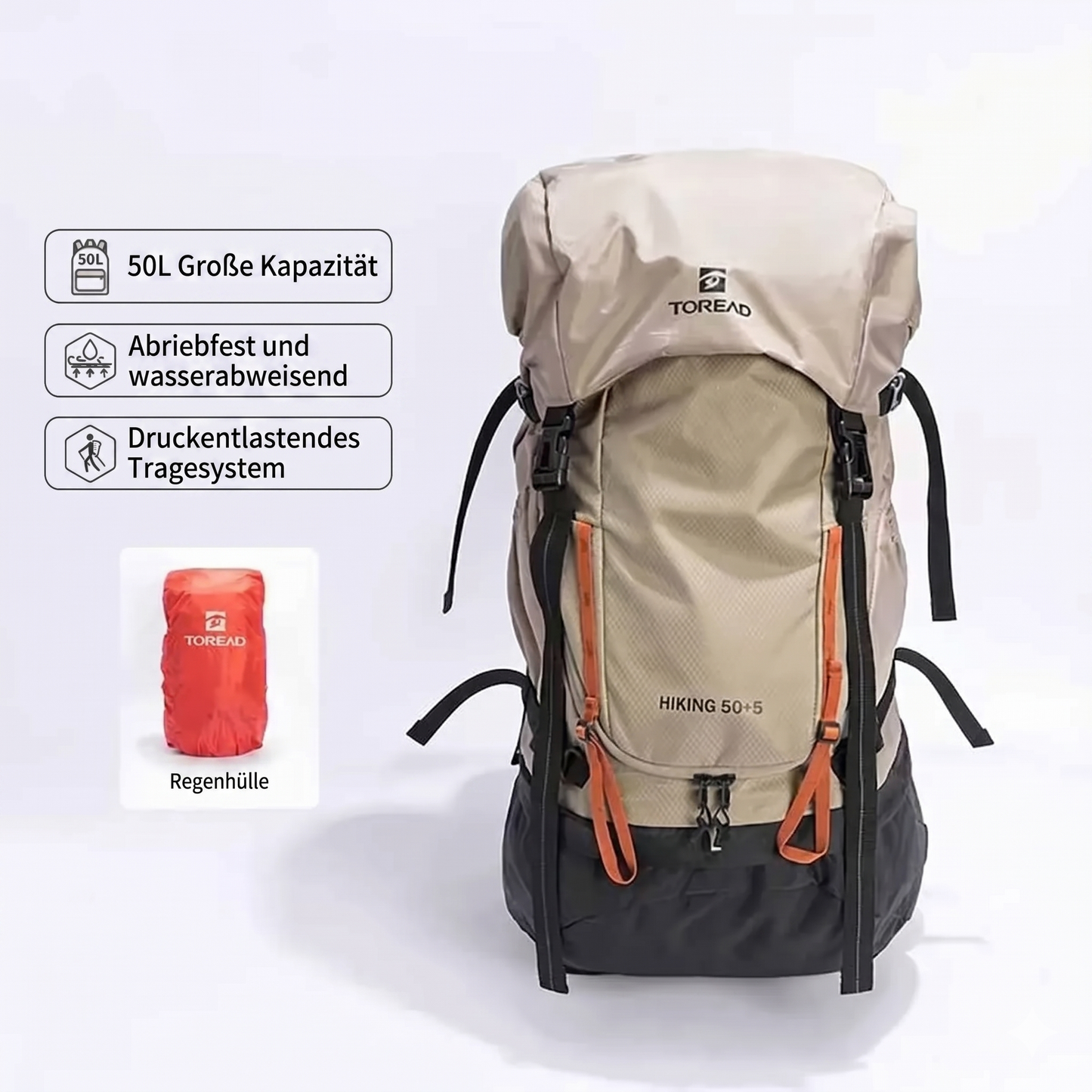 Wanderrucksack 50L Pfadfinder – Verstellbar, mit Regenhülle