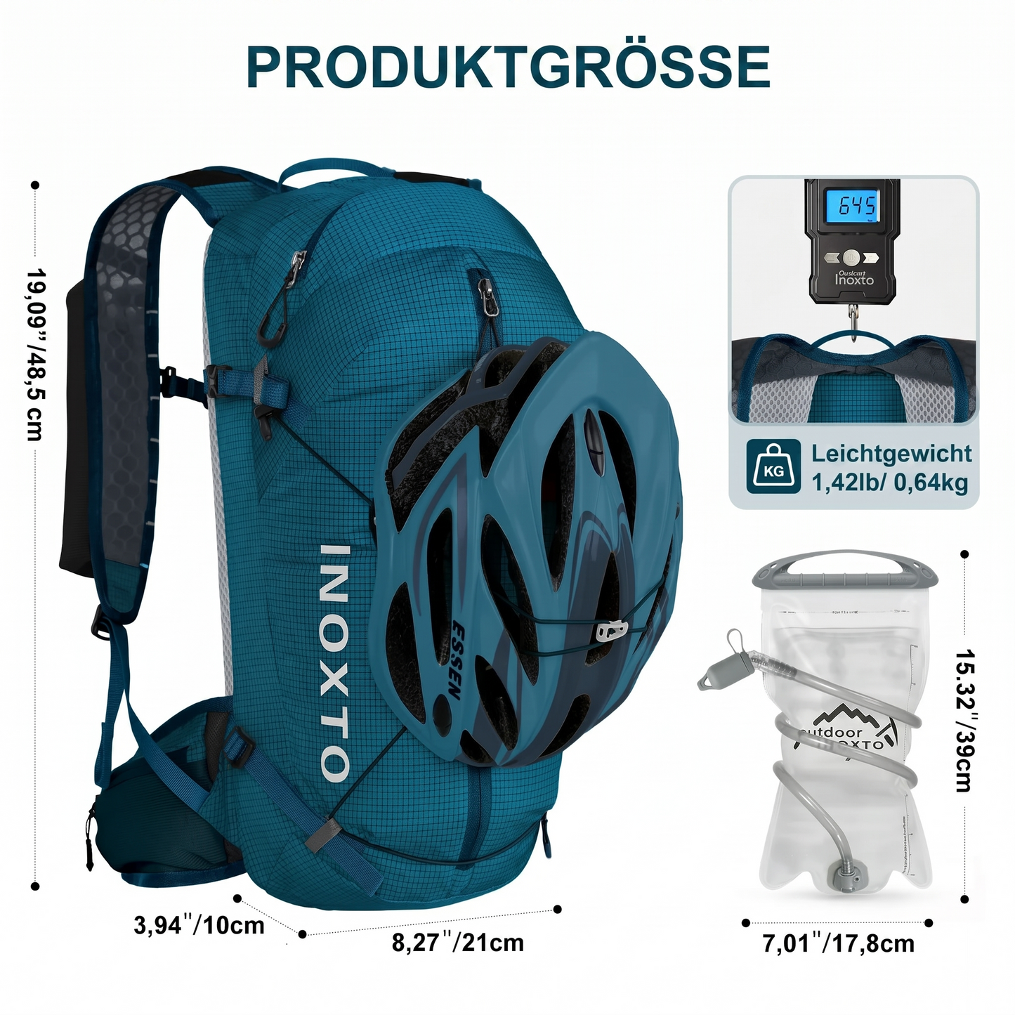 Hydrations-Rucksack 18L – 210D Nylon mit Helmnetz & Reflektoren