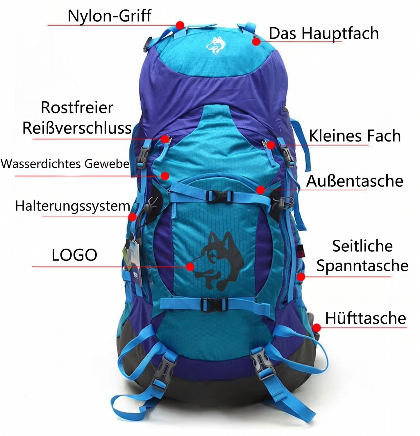 Wanderrucksack 55L Wolfspfad – Reißfest mit Regenhülle