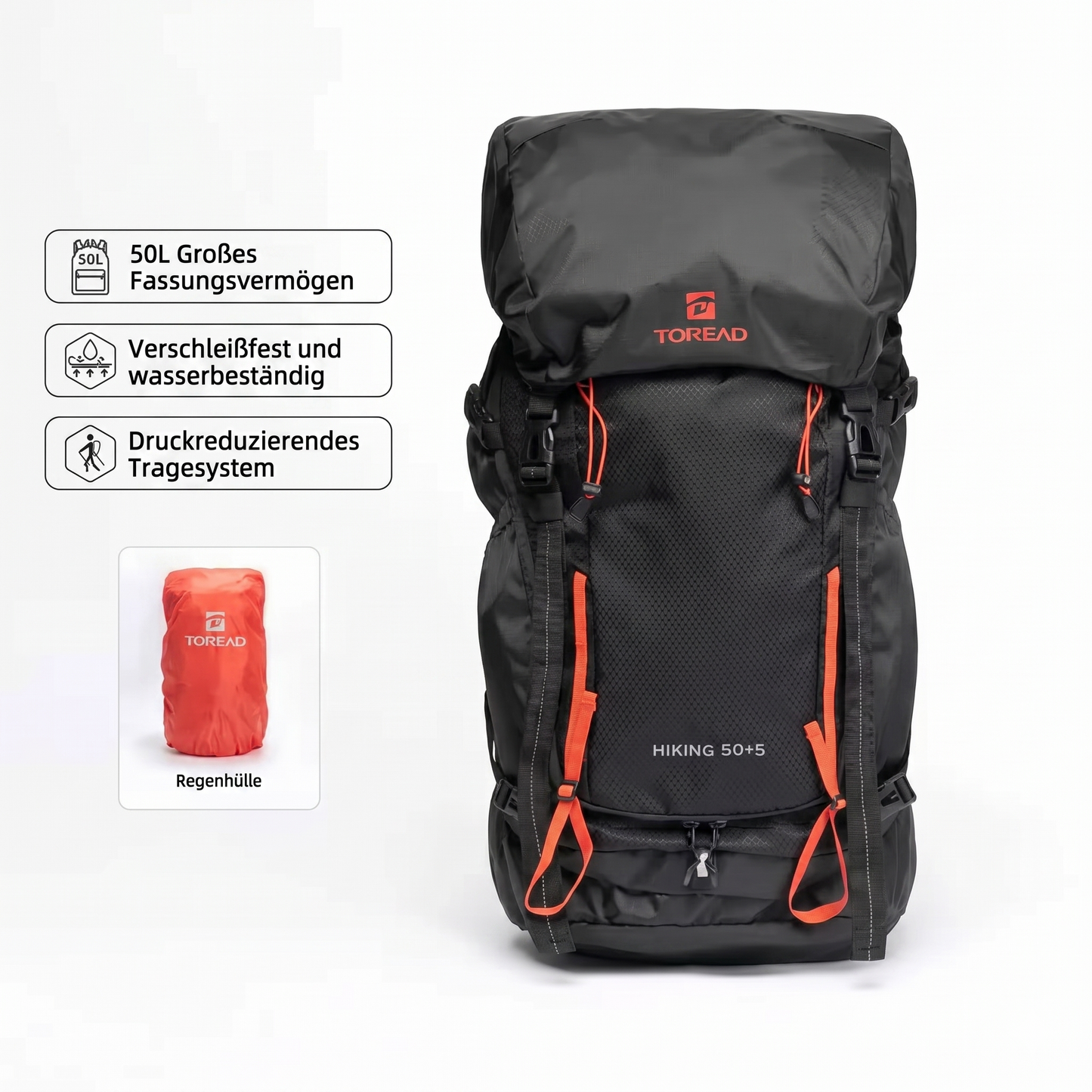 Wanderrucksack 50L Pfadfinder – Verstellbar, mit Regenhülle