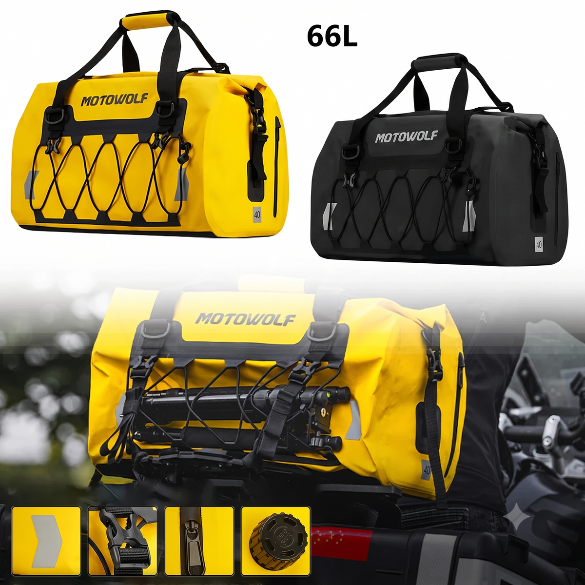 Motorradgepäcktasche wasserdicht – 40L/66L/90L Motorradhecktasche