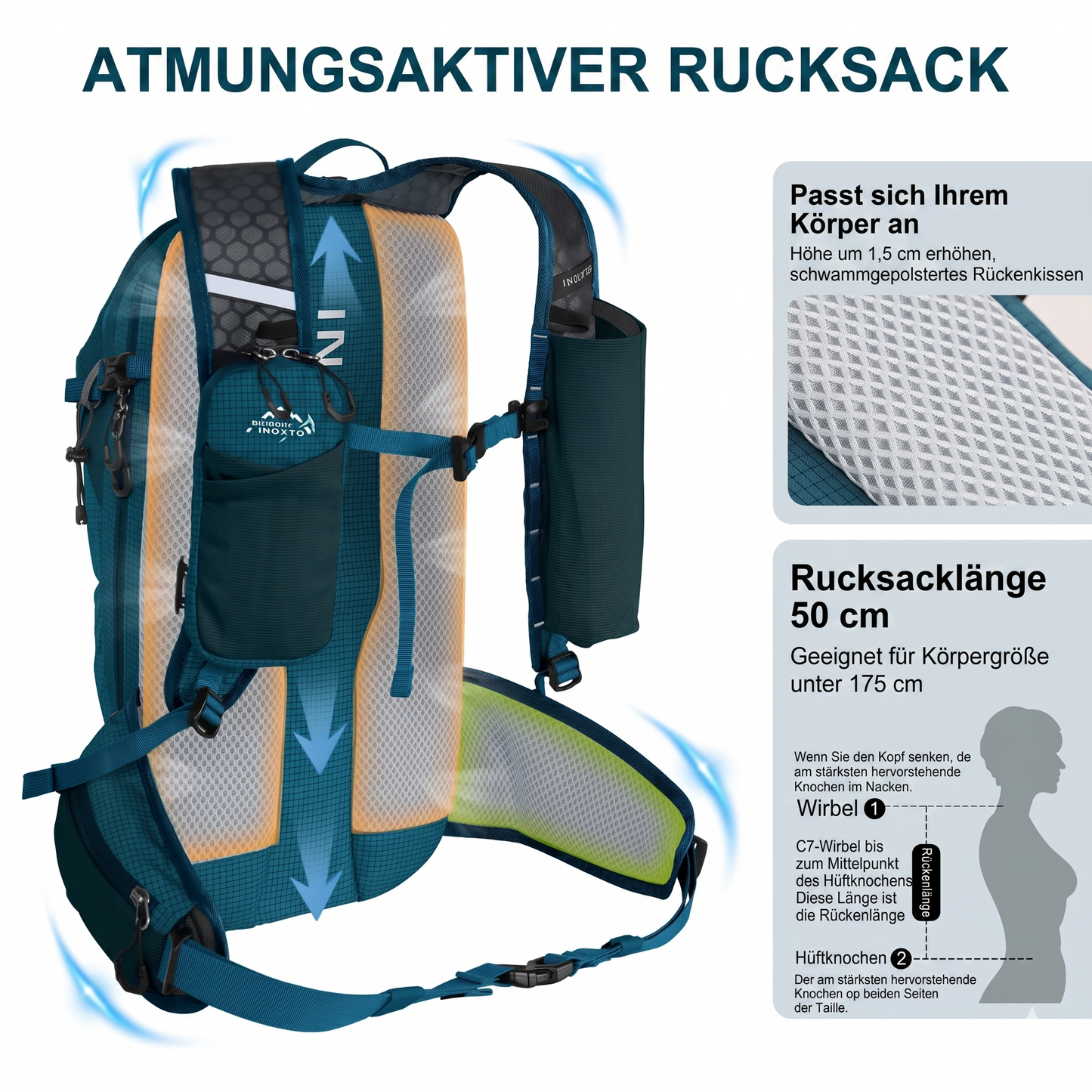 Hydrations-Rucksack 18L – 210D Nylon mit Helmnetz & Reflektoren