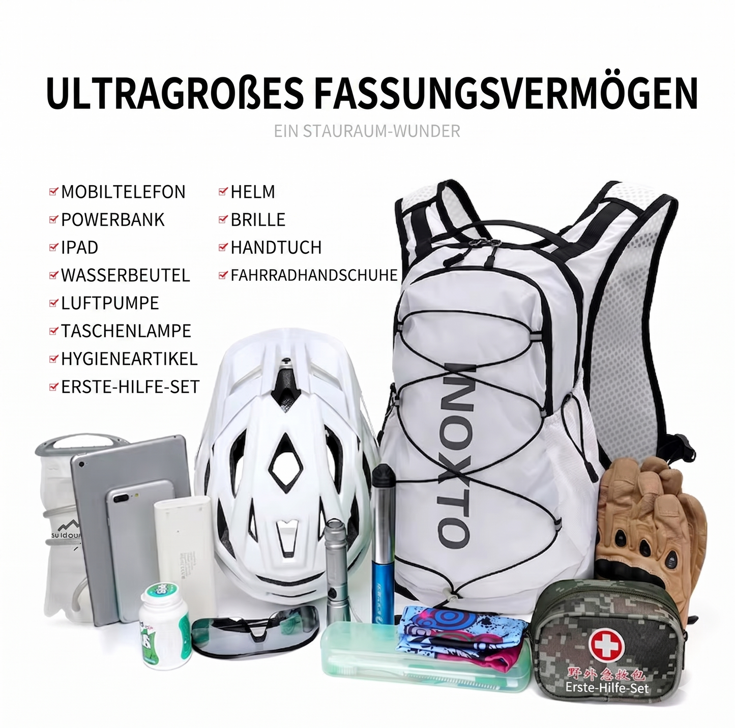 Lauf- & Fahrradrucksack 18L – Trinksystem & 360° Reflektoren