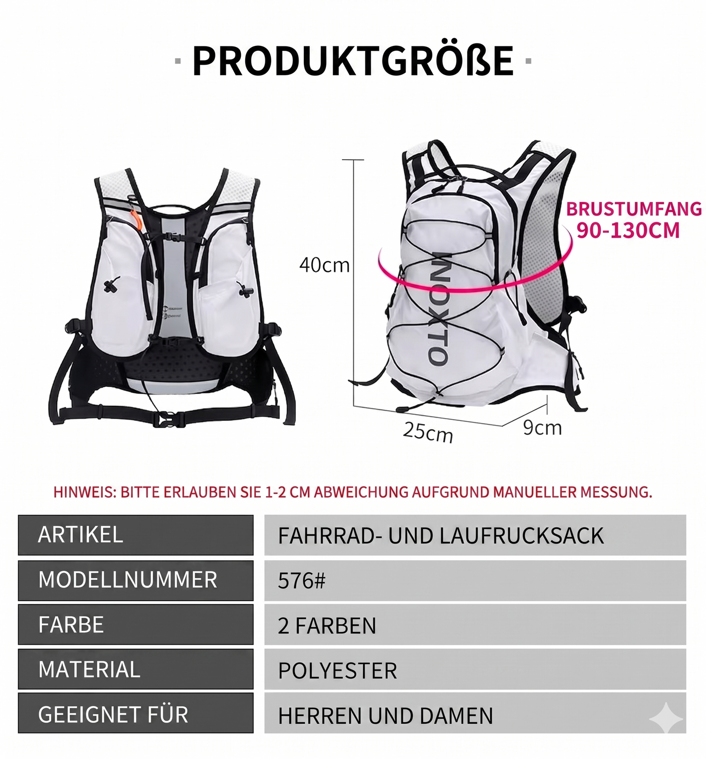Lauf- & Fahrradrucksack 18L – Trinksystem & 360° Reflektoren