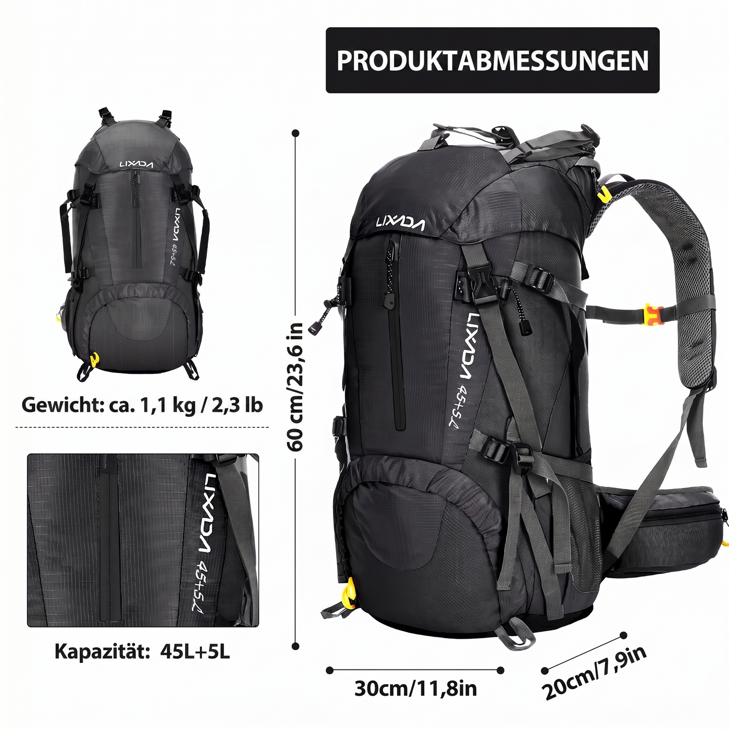 Wanderrucksack 50L Bergblitz – Leicht & mit Regenhülle
