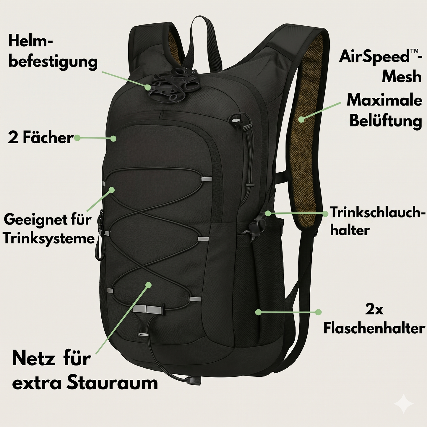 Wasserfester Fahrradrucksack mit Helmhalterung & Trinksystem 10L