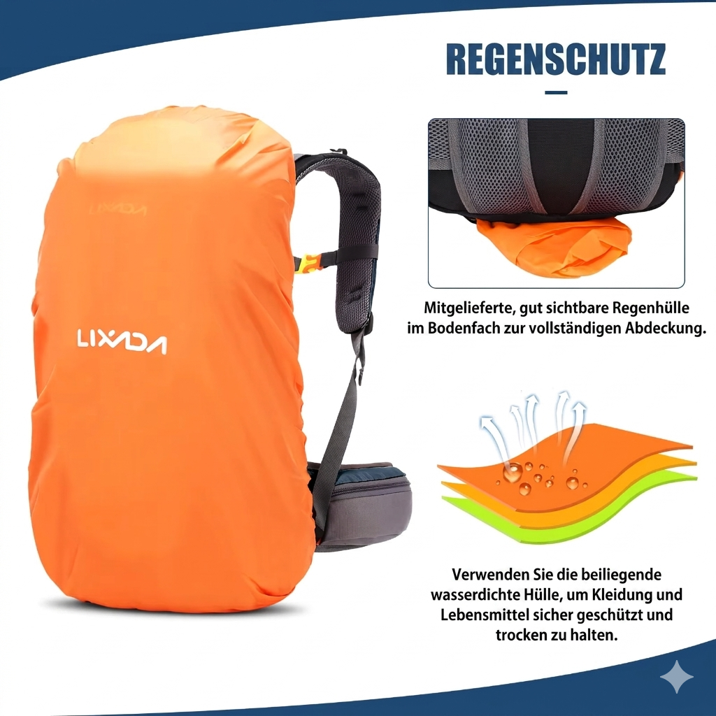 Wanderrucksack 50L Bergblitz – Leicht & mit Regenhülle