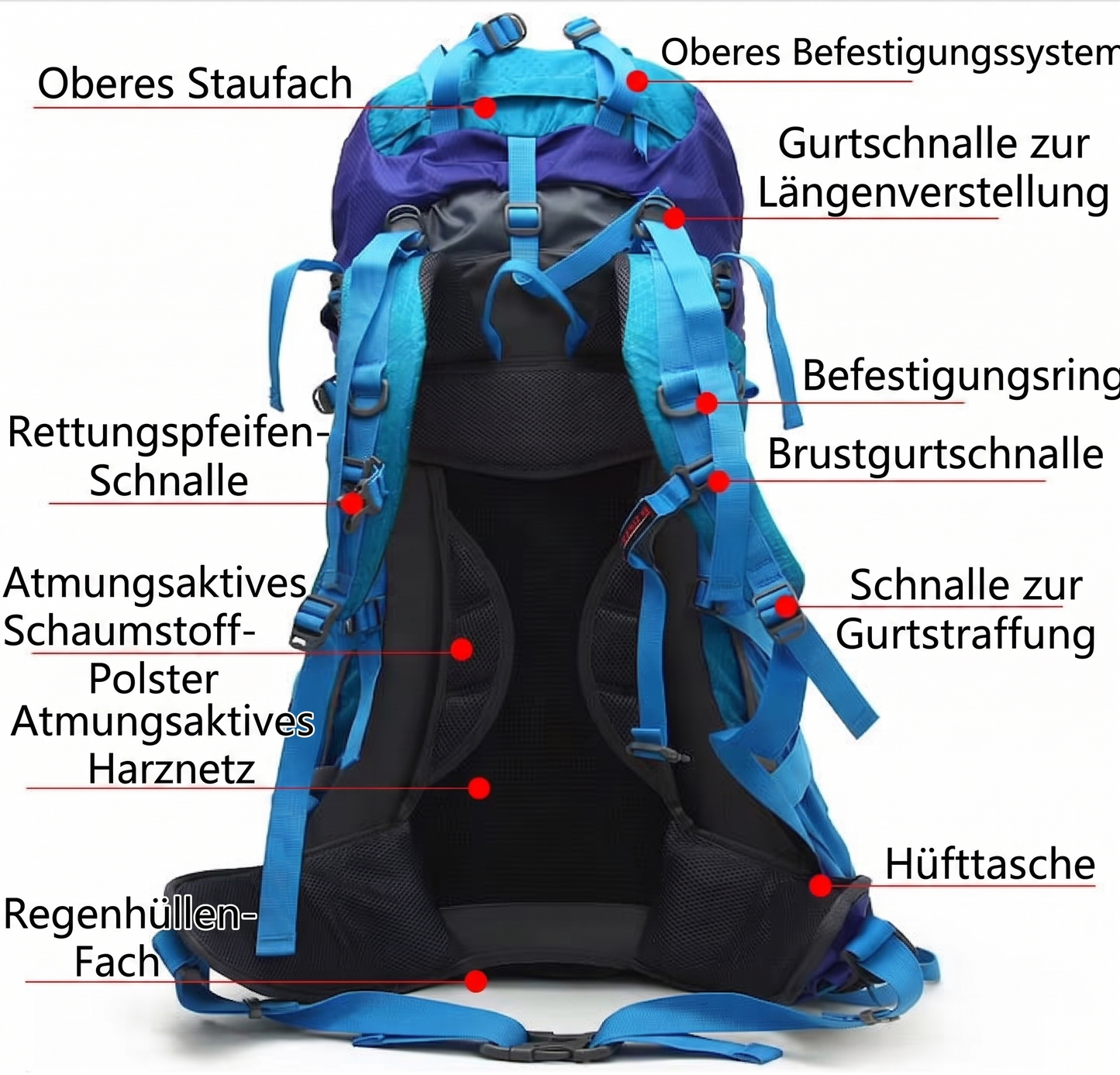 Wanderrucksack 55L Wolfspfad – Reißfest mit Regenhülle