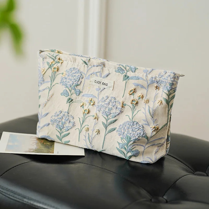 Kosmetiktasche Canvas – Blumenmuster blau