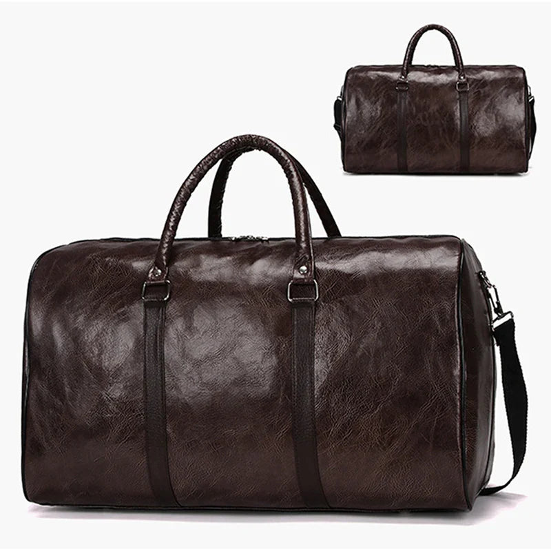 Schwarze Leder Reisetasche Noctavio – Große PU-Reisetasche für Herren 30L