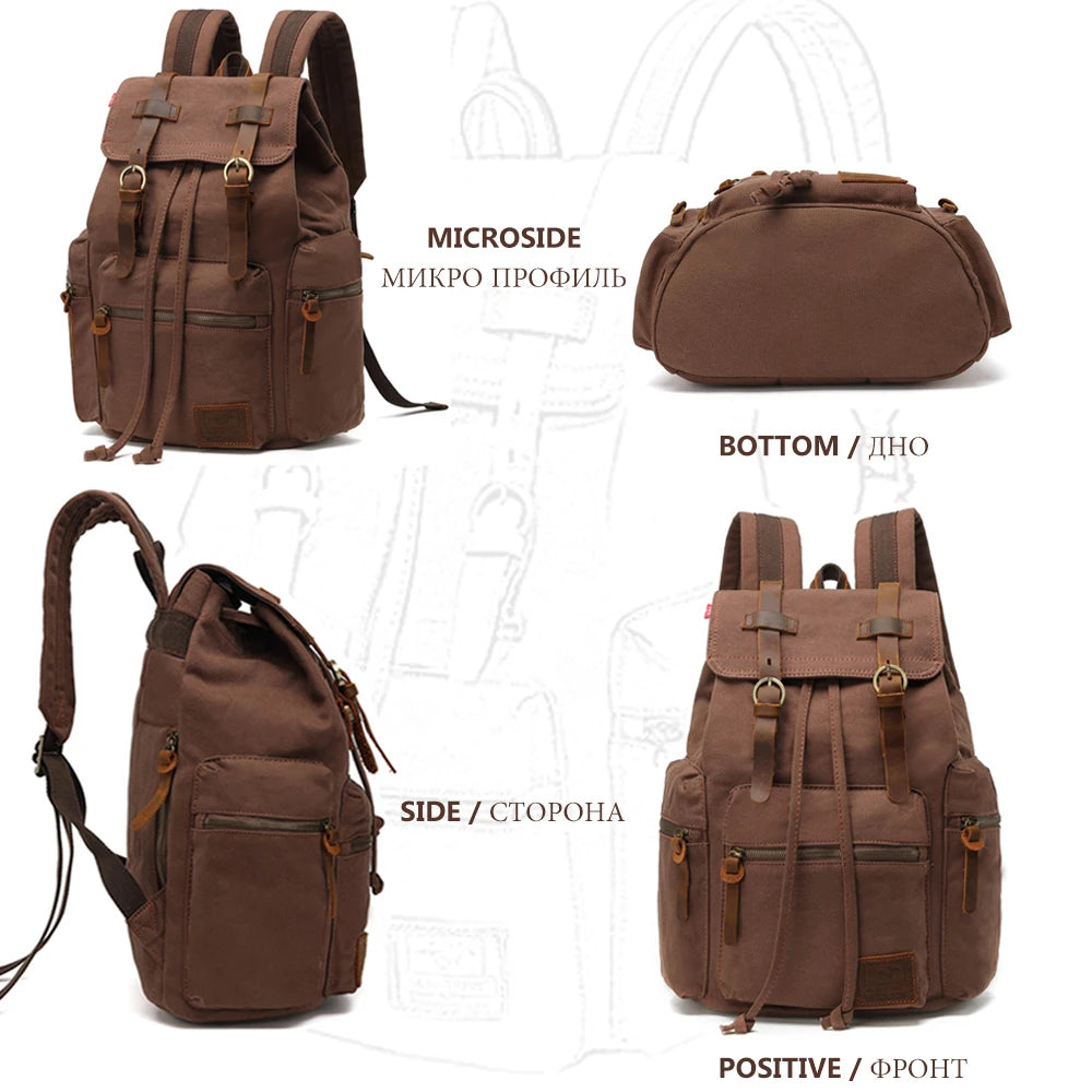 Canvas Rucksack Herren Damen – Vintage Daypack mit Laptopfach 14 Zoll