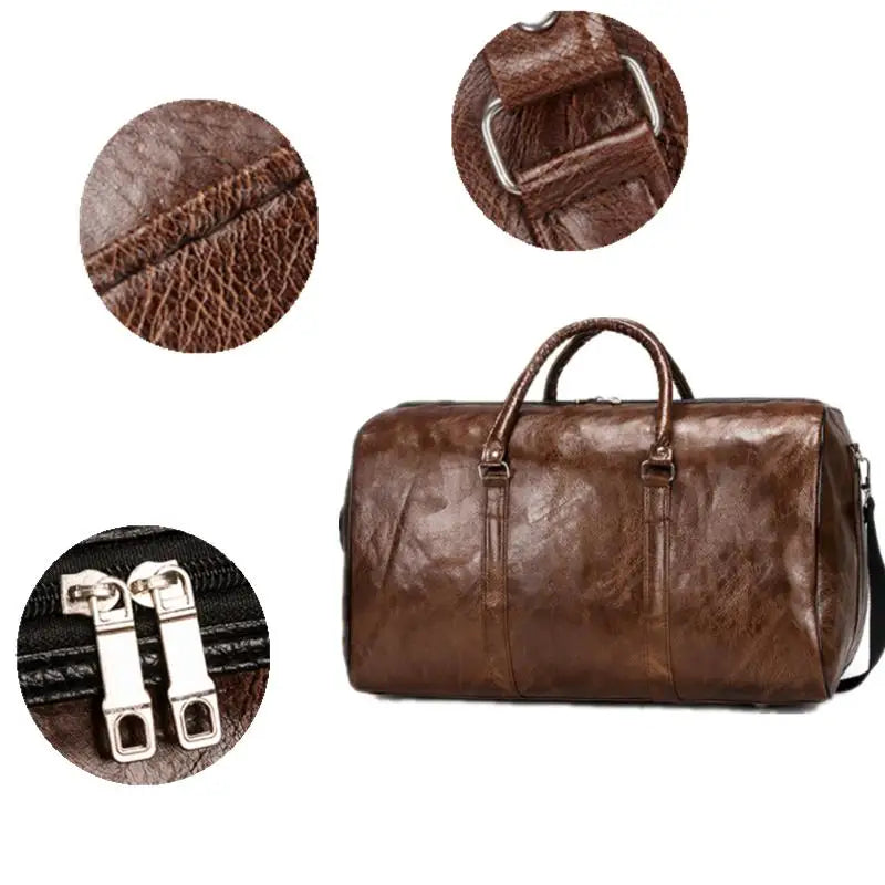 Schwarze Leder Reisetasche Noctavio – Große PU-Reisetasche für Herren 30L