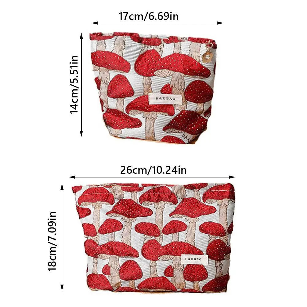 Kosmetiktasche Canvas – Pilzmotiv rot (M/L)