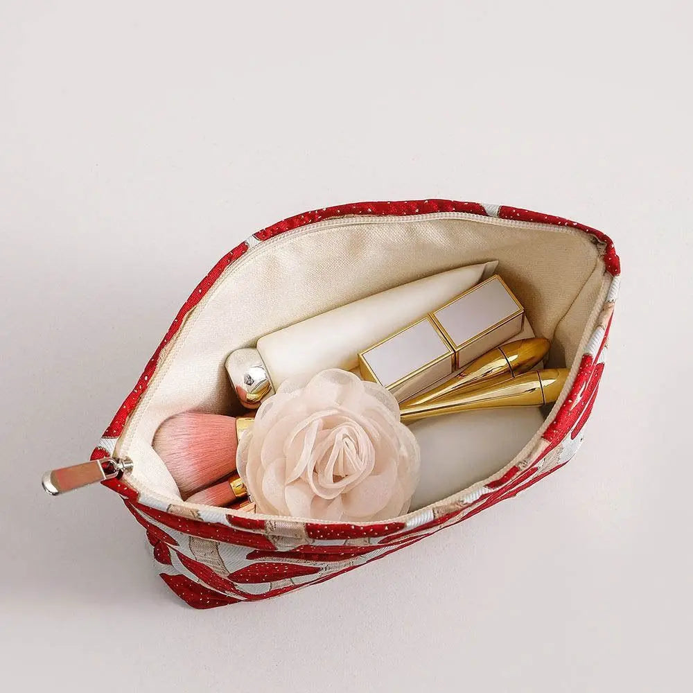 Kosmetiktasche Canvas – Pilzmotiv rot (M/L)