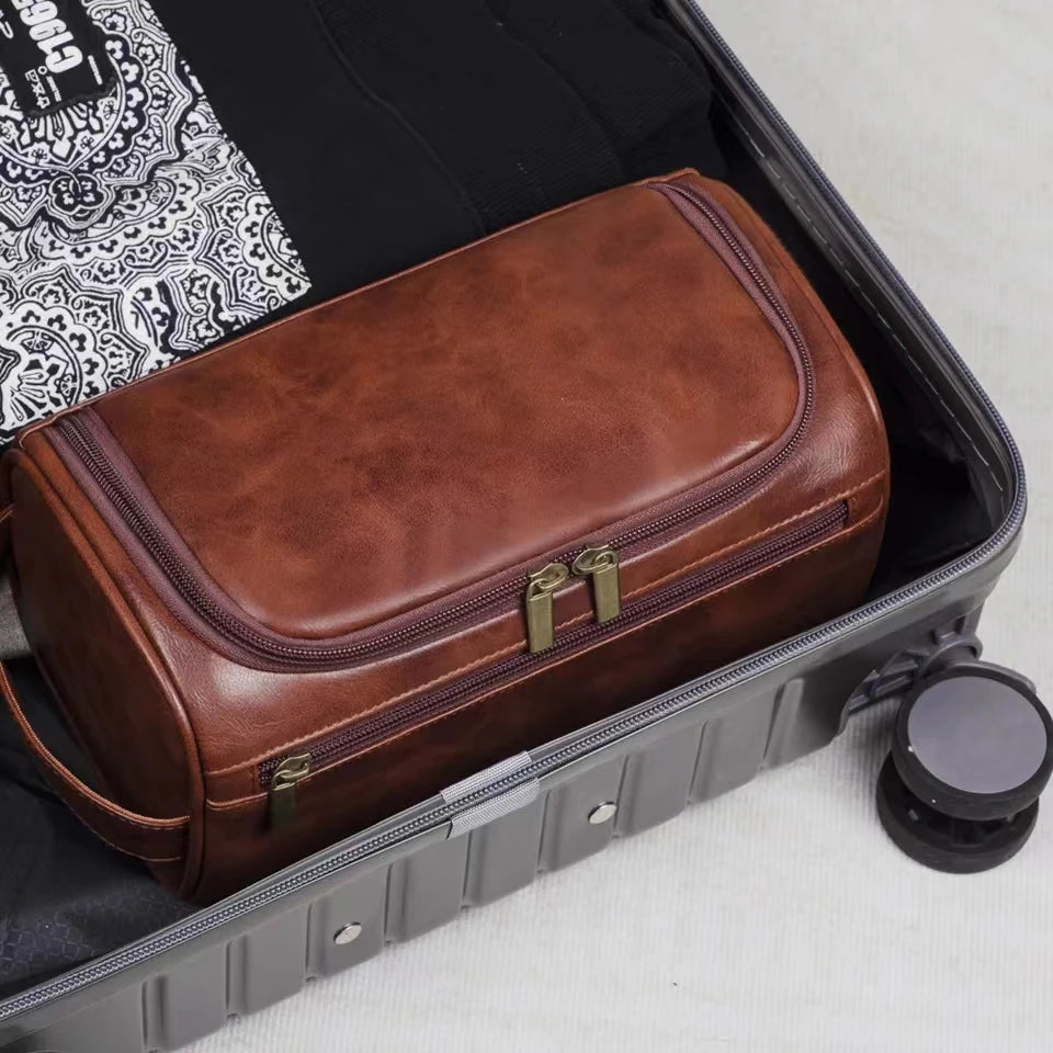 Kulturtasche Leder mit Haken – Hängend für Reise & Bad
