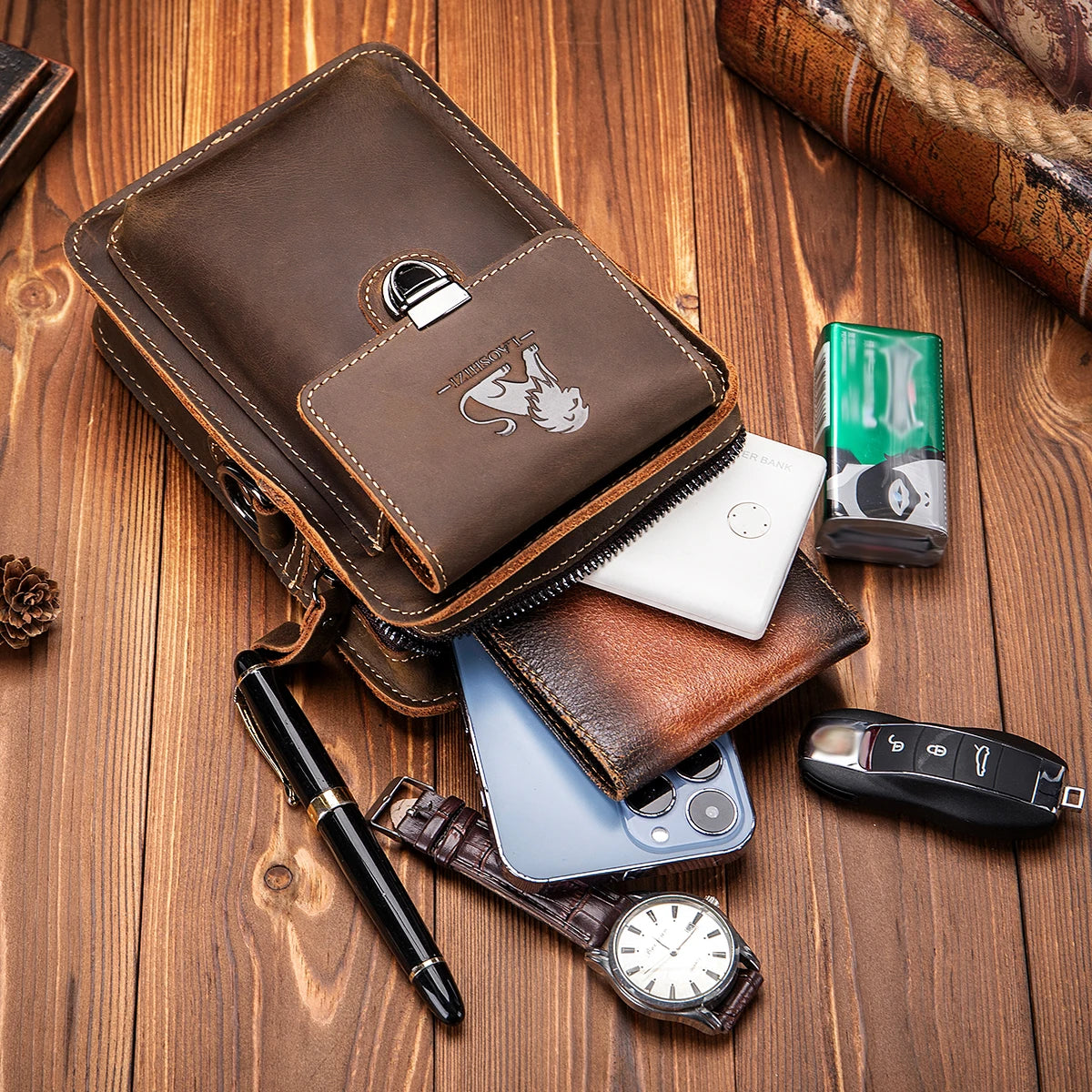 Leder-Gürteltasche Crazy Horse – Handy & Crossbody