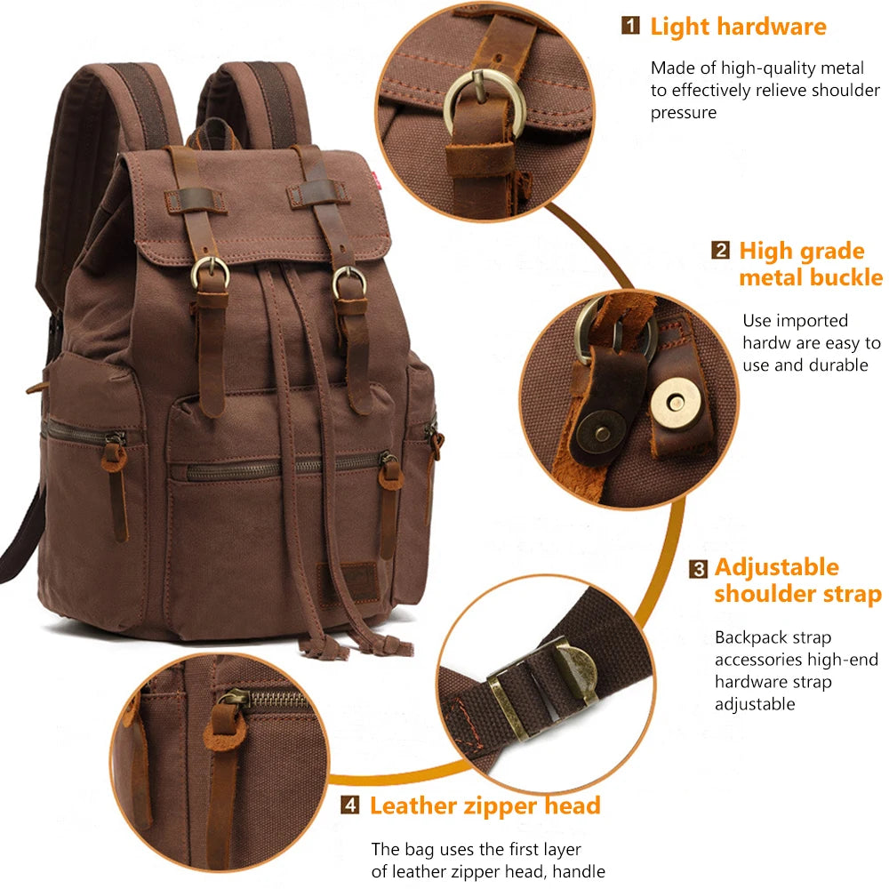 Canvas Rucksack Herren Damen – Vintage Daypack mit Laptopfach 14 Zoll