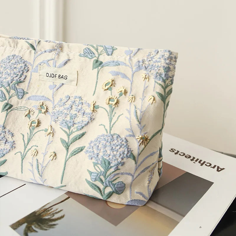 Kosmetiktasche Canvas – Blumenmuster blau