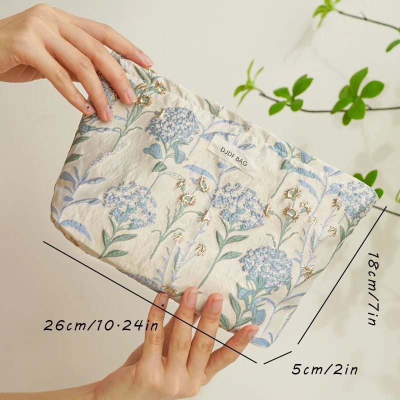 Kosmetiktasche Canvas – Blumenmuster blau