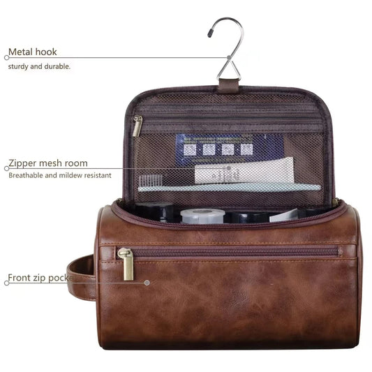Kulturtasche Leder mit Haken – Hängend für Reise & Bad