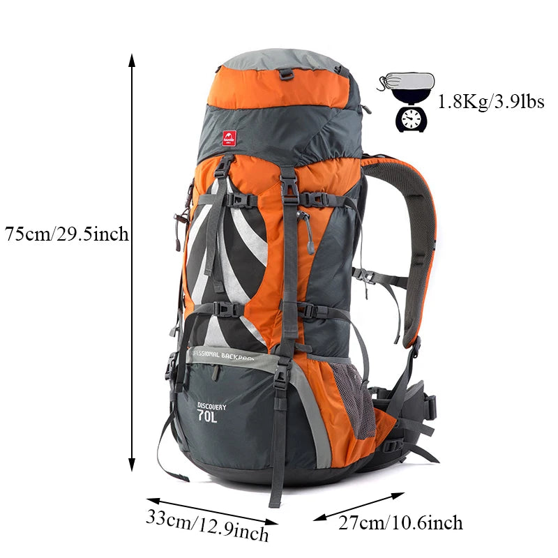 Wanderrucksack 70L Entdeckerstolz – Air-Flow & Regenhülle