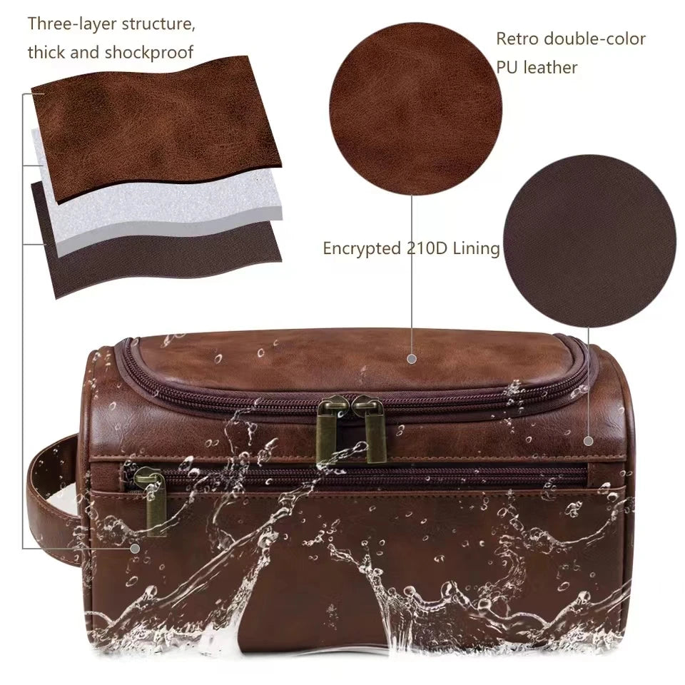 Kulturtasche Leder mit Haken – Hängend für Reise & Bad