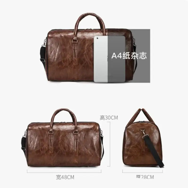 Schwarze Leder Reisetasche Noctavio – Große PU-Reisetasche für Herren 30L