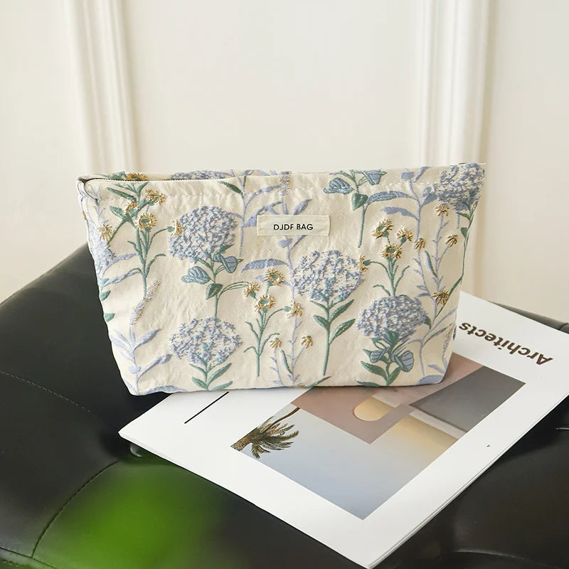 Kosmetiktasche Canvas – Blumenmuster blau