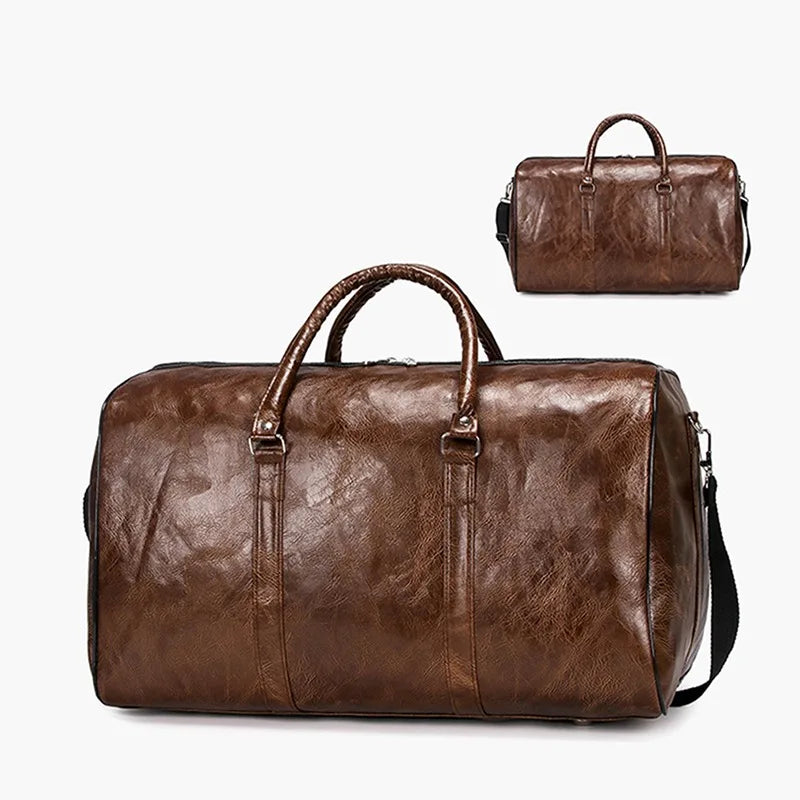 Schwarze Leder Reisetasche Noctavio – Große PU-Reisetasche für Herren 30L