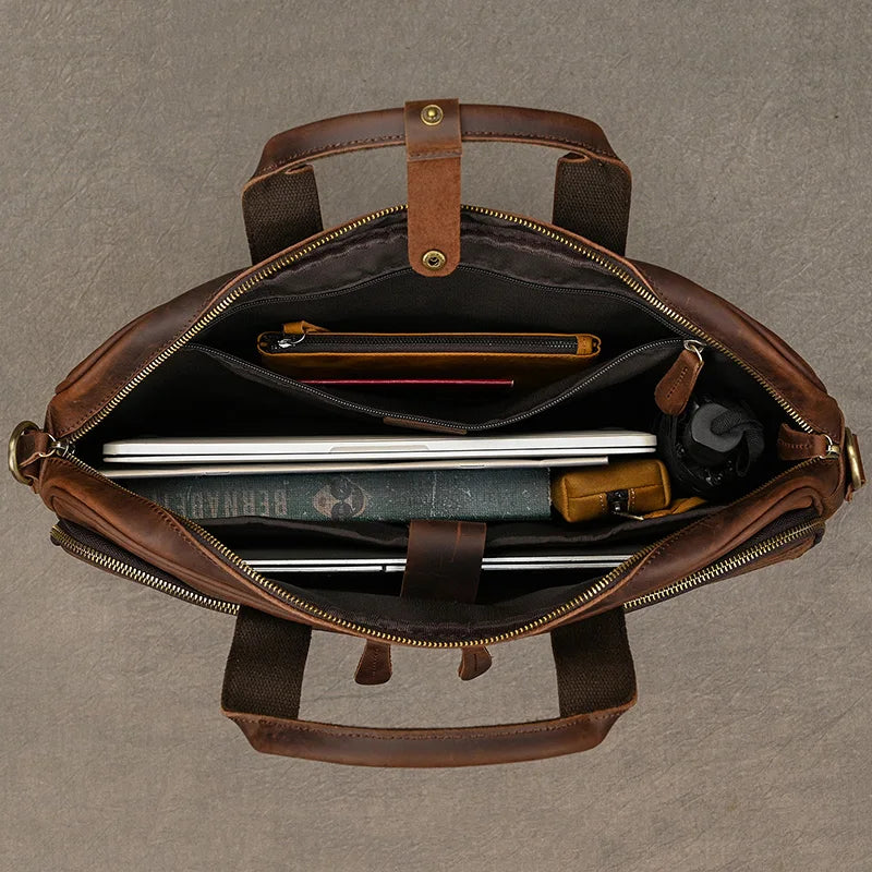 Aktentasche Leder Herren mit Laptopfach 15,6 Zoll braun