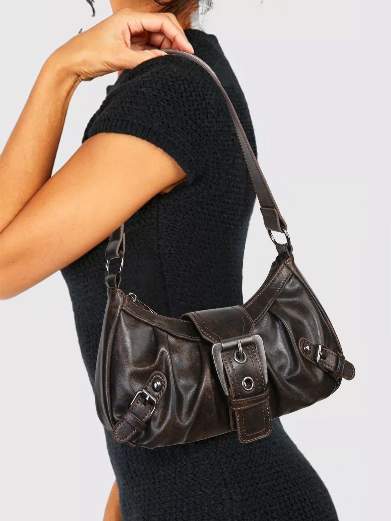 Hobo Bag aus Vintage Kunstleder – Mit Verstellbarem Schulterriemen
