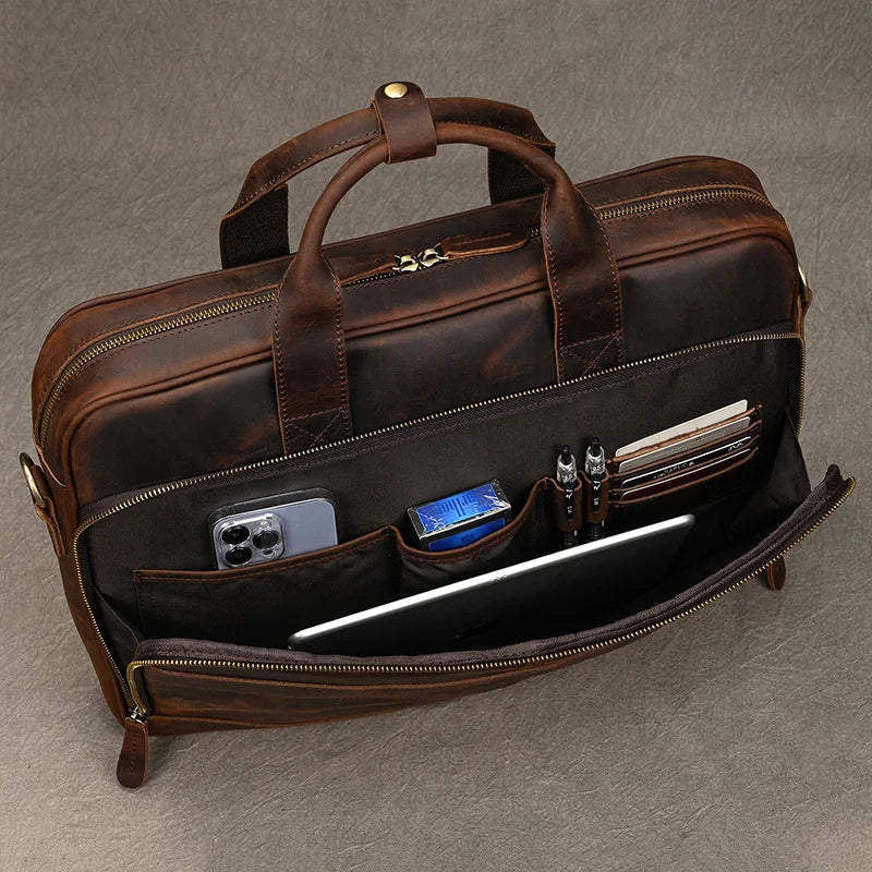 Aktentasche Leder Herren mit Laptopfach 15,6 Zoll braun