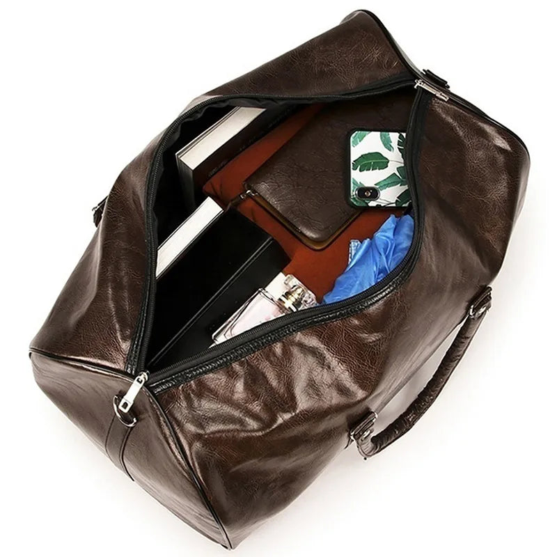 Schwarze Leder Reisetasche Noctavio – Große PU-Reisetasche für Herren 30L