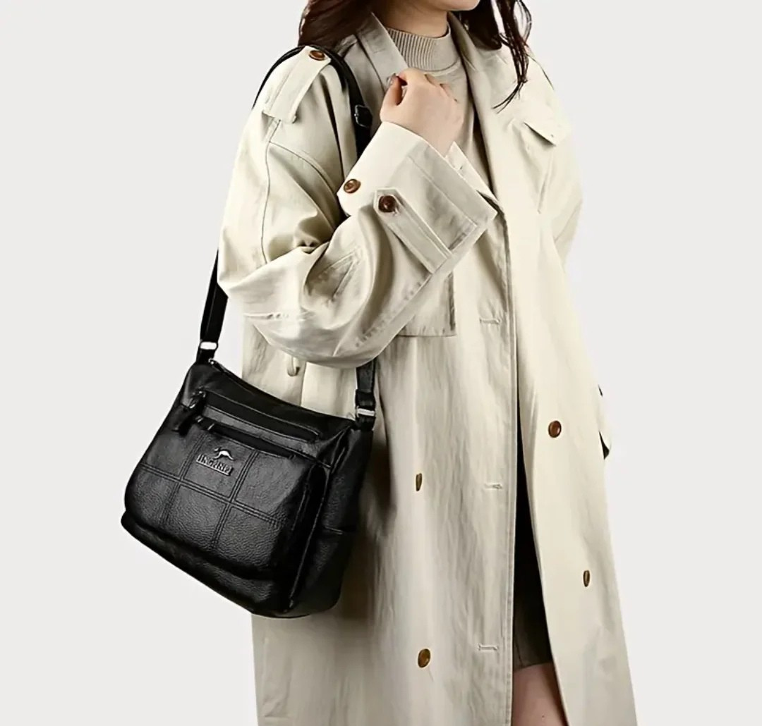 Edle Reißverschluss-Umhängetasche Damen aus veganem Leder 8L. Geräumig, komfortabel und vielseitig – perfekt für Alltag, Reisen und Freizei.
