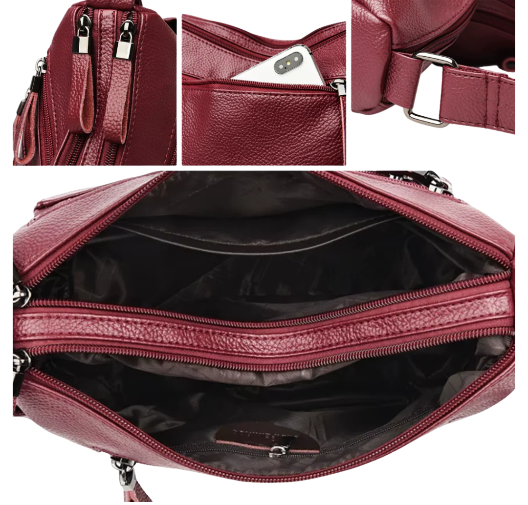 Edle Reißverschluss-Umhängetasche Damen aus veganem Leder 8L. Geräumig, komfortabel und vielseitig – perfekt für Alltag, Reisen und Freizei.