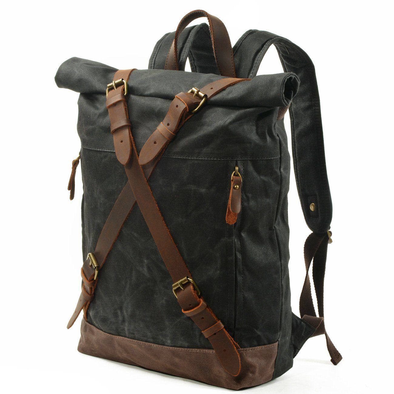 Vintage Rolltop Rucksack – Gewachstes Canvas & Lederdetails 20L