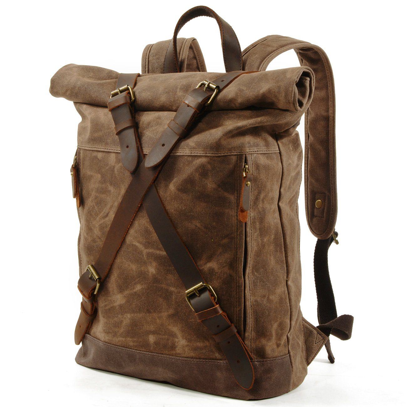 Vintage Rolltop Rucksack – Gewachstes Canvas & Lederdetails 20L