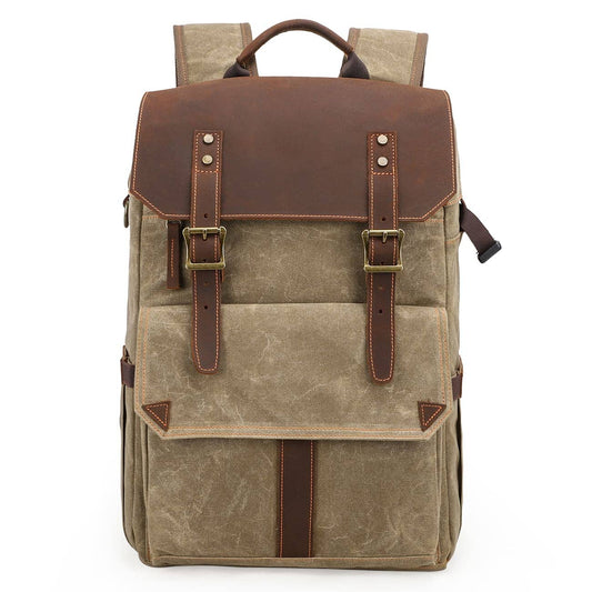 Waxed Canvas Kamera Rucksack 25L aus Canvas & Leder – Vintage Foto-Rucksack TAIGA
