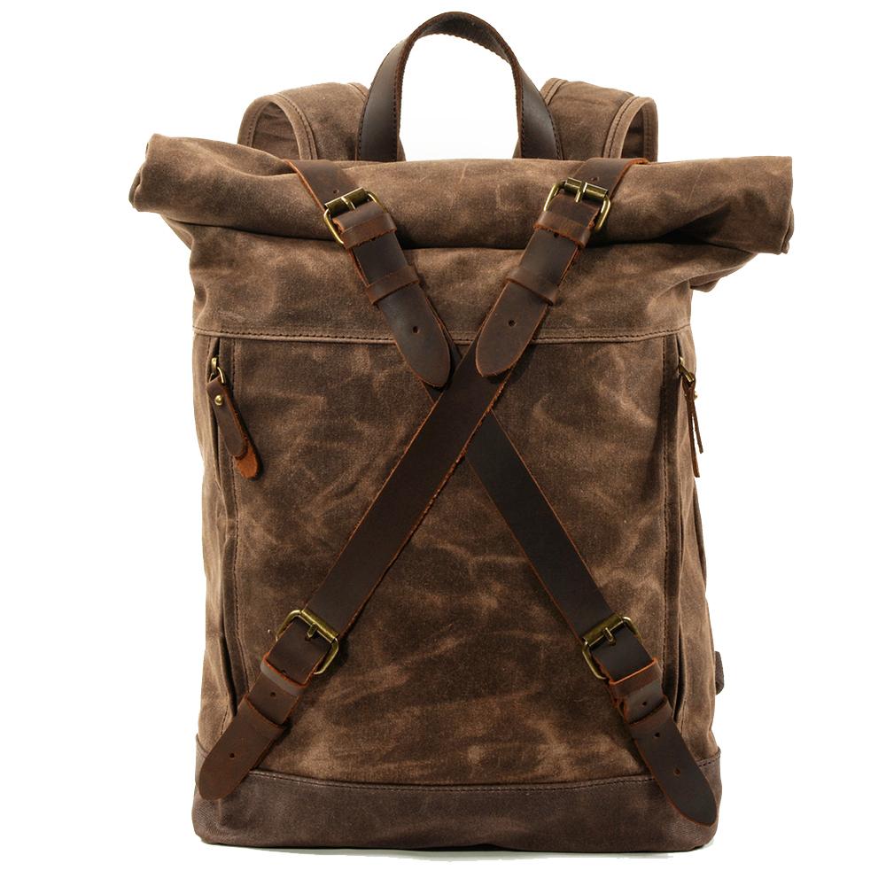Vintage Rolltop Rucksack – Gewachstes Canvas & Lederdetails 20L