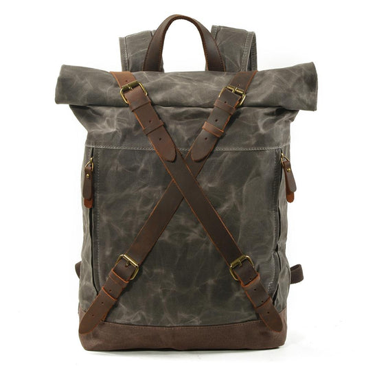 Vintage Rolltop Rucksack – Gewachstes Canvas & Lederdetails 20L