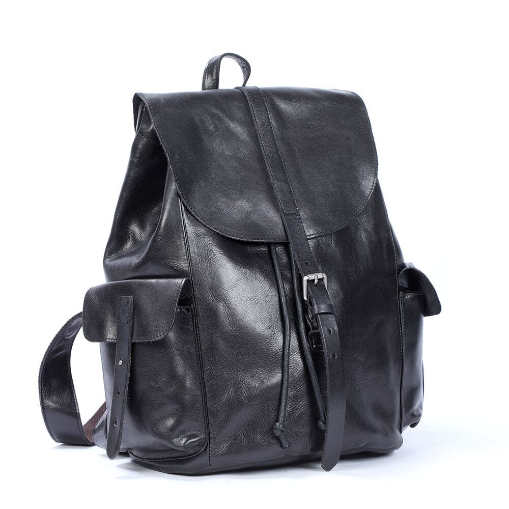 Kleiner schwarzer Leder Rucksack 12L Velaro – Vintage Daypack