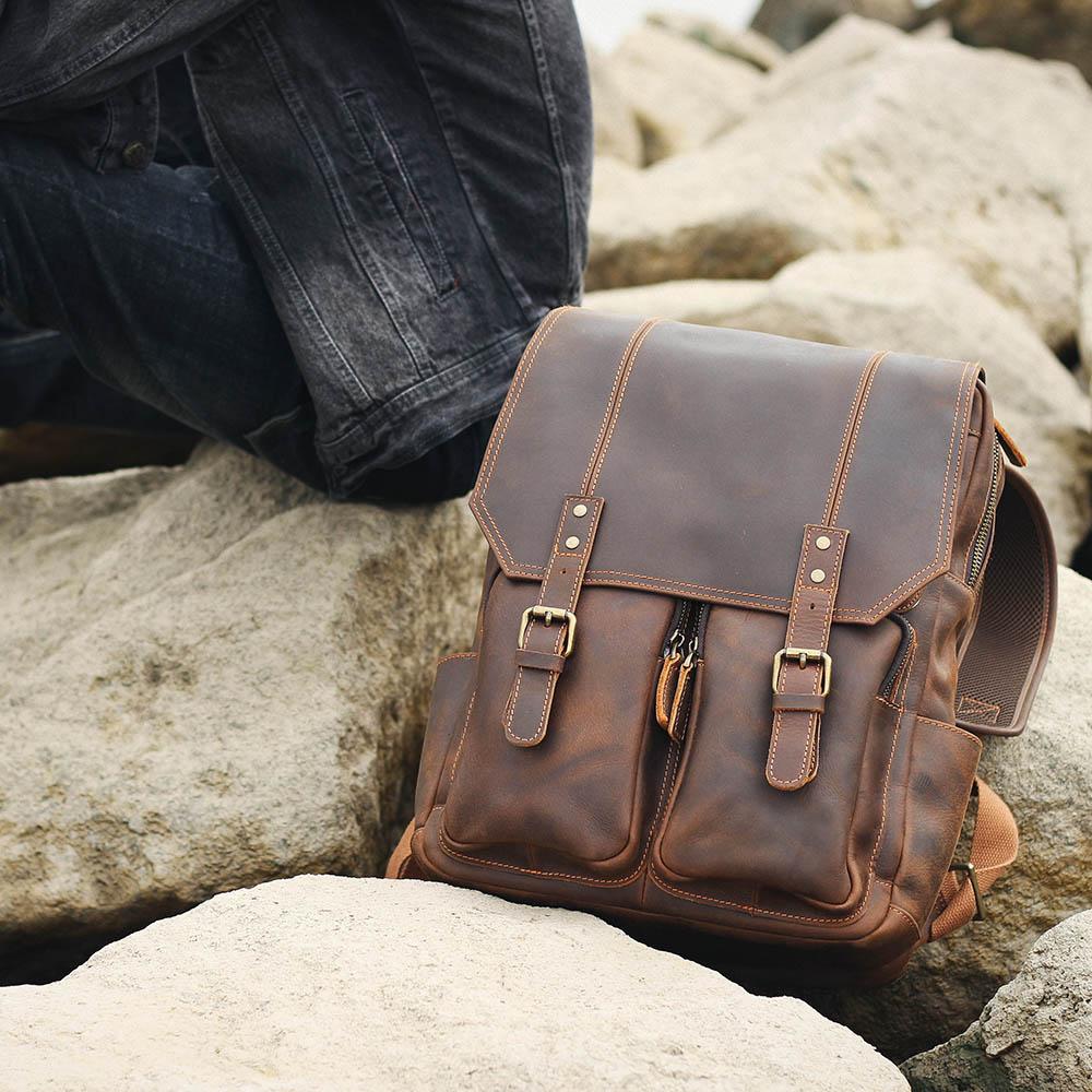 Brown Leather Rucksack BJORVIK 18L – Vintage Lederrucksack Unisex