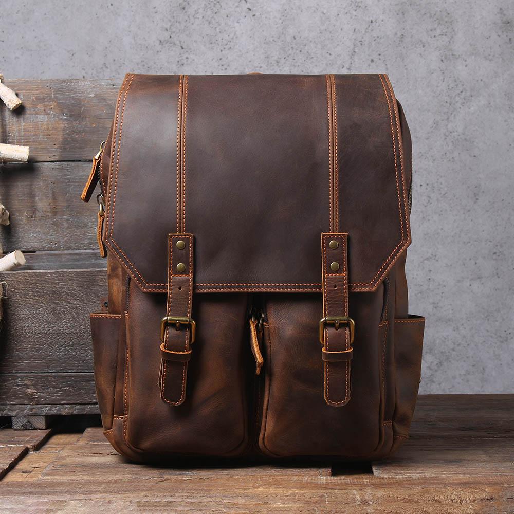 Brown Leather Rucksack BJORVIK 18L – Vintage Lederrucksack Unisex