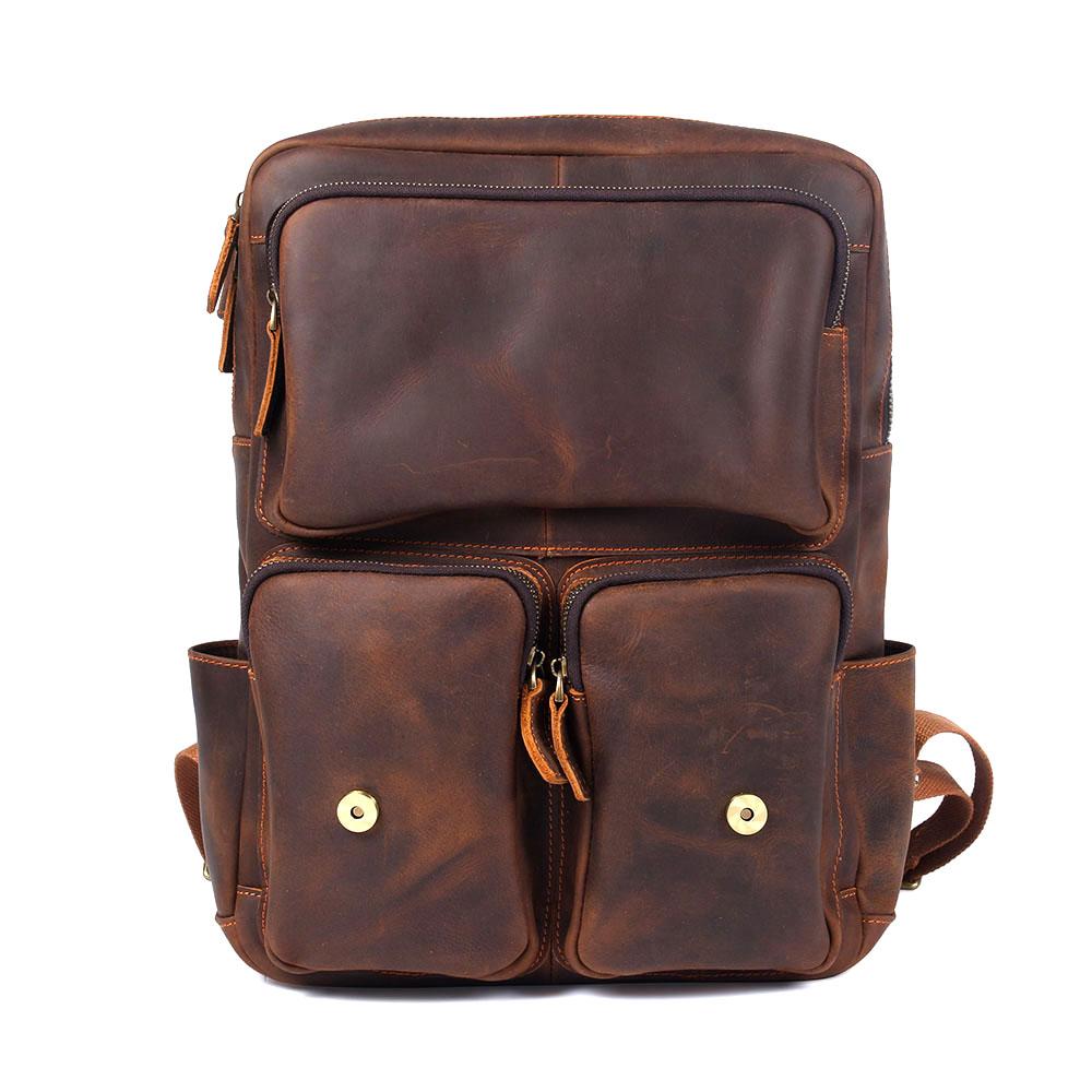 Brown Leather Rucksack BJORVIK 18L – Vintage Lederrucksack Unisex