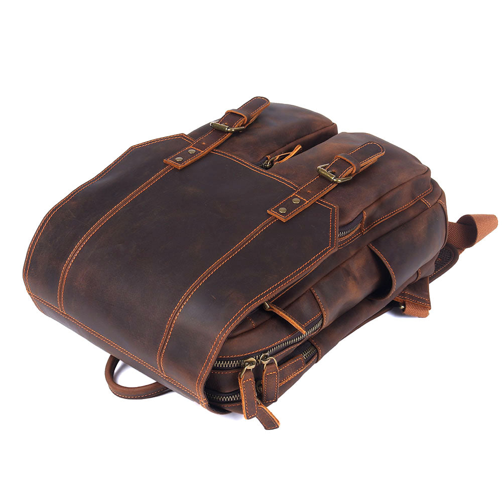 Brown Leather Rucksack BJORVIK 18L – Vintage Lederrucksack Unisex